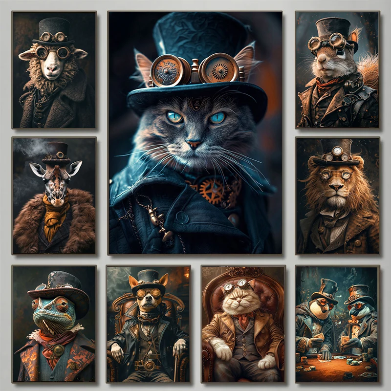Interior Design Sketch - Cool Steampunk animales retrato lienzo impresión