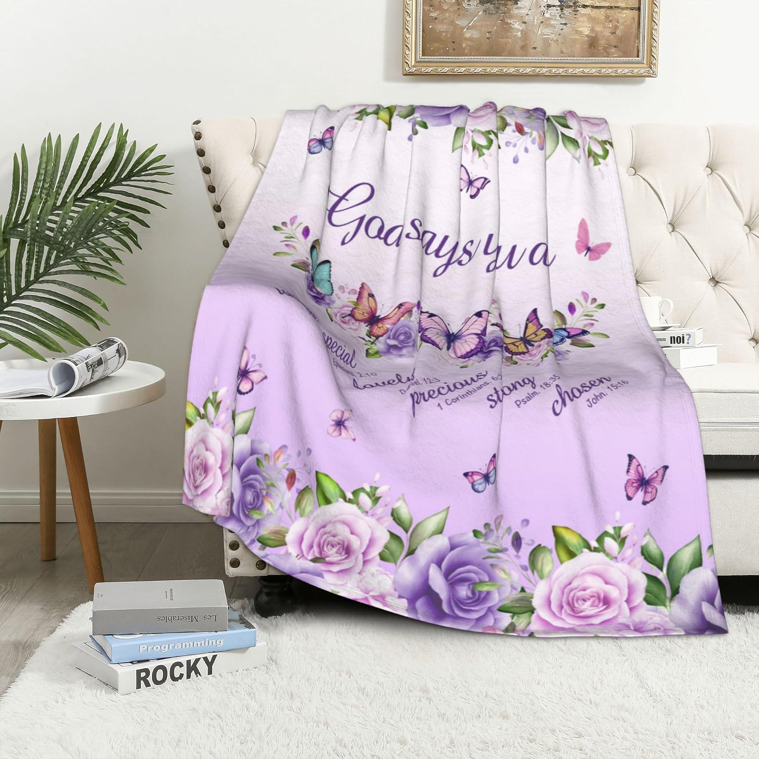 Manta polar con frase de fe y  - Interior Design Quotes reseña y precio